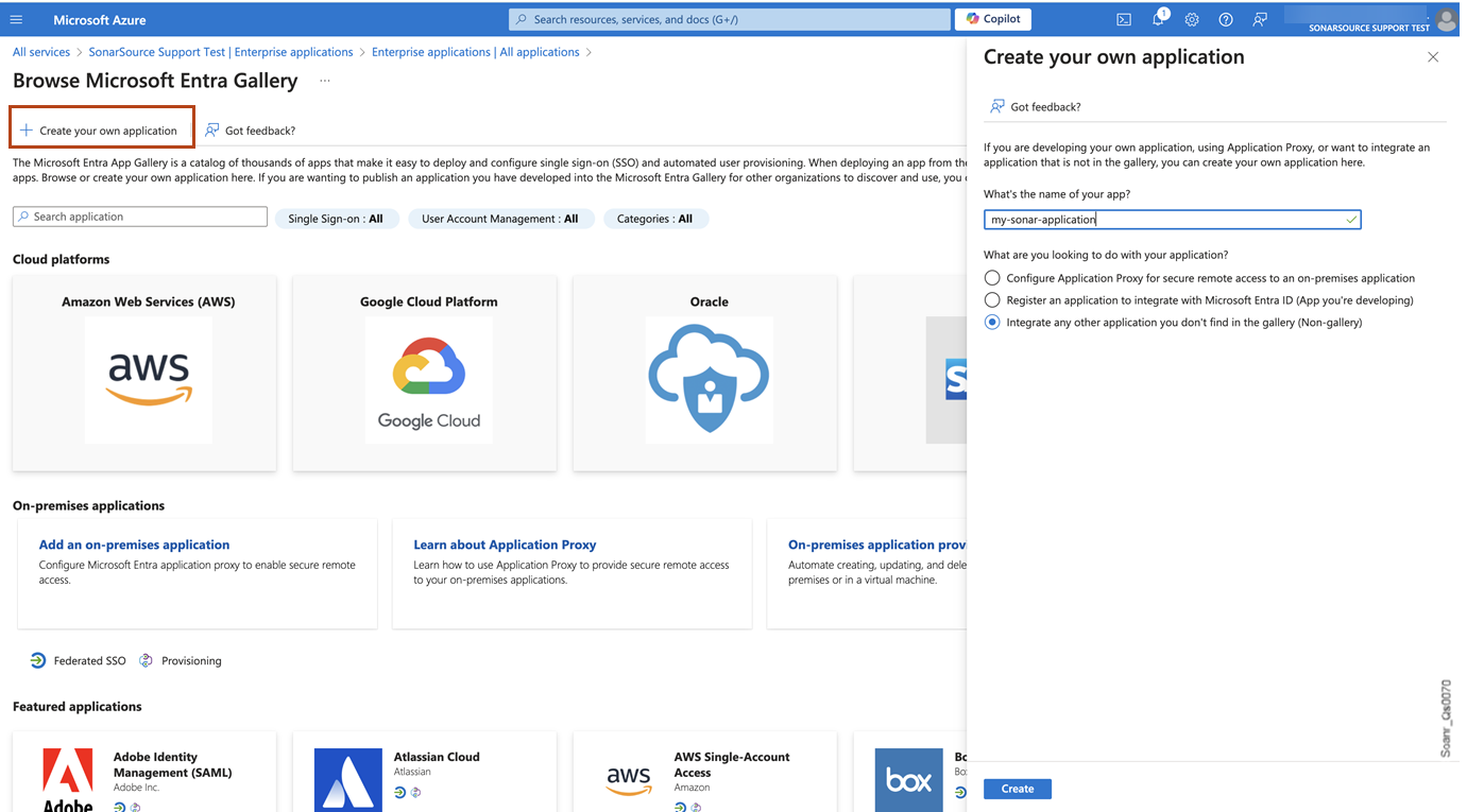 In the Create your own application pane, select Integrate any other application you don't find in the gallery option