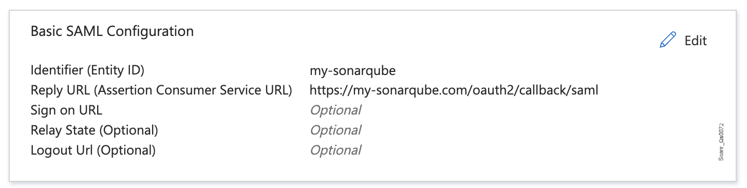 Select the Edit tool in the Basic SAML configuration section