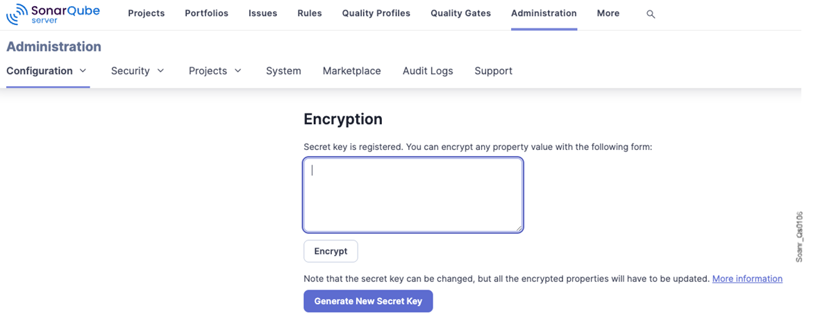 Enter the value of the sensitive property in the field and click Encrypt
