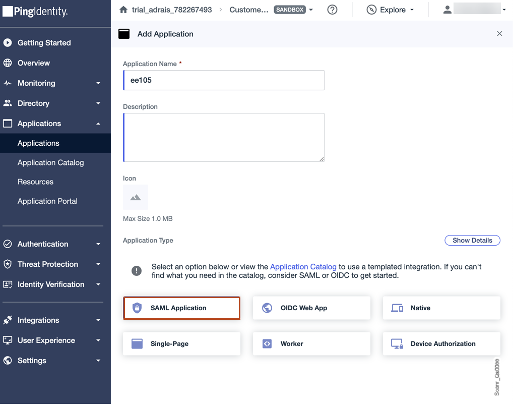 Enter the new application's name in PingOne
