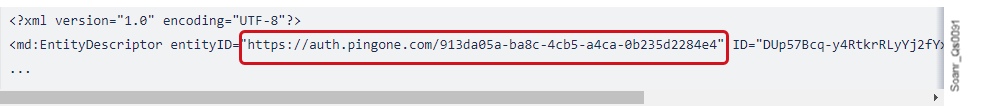 Find the <md:EntityDescriptor... node in Ping Identity's metadata file