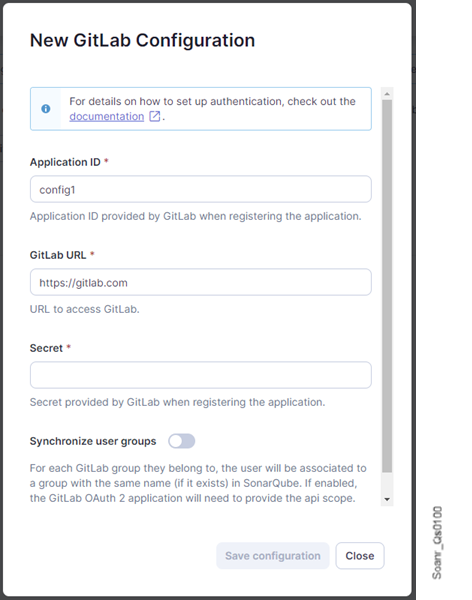 Create a new GitLab configuration record in SonarQube