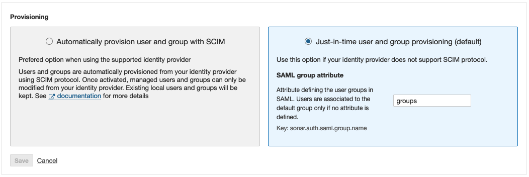 The just-in-time provisioning option is selected