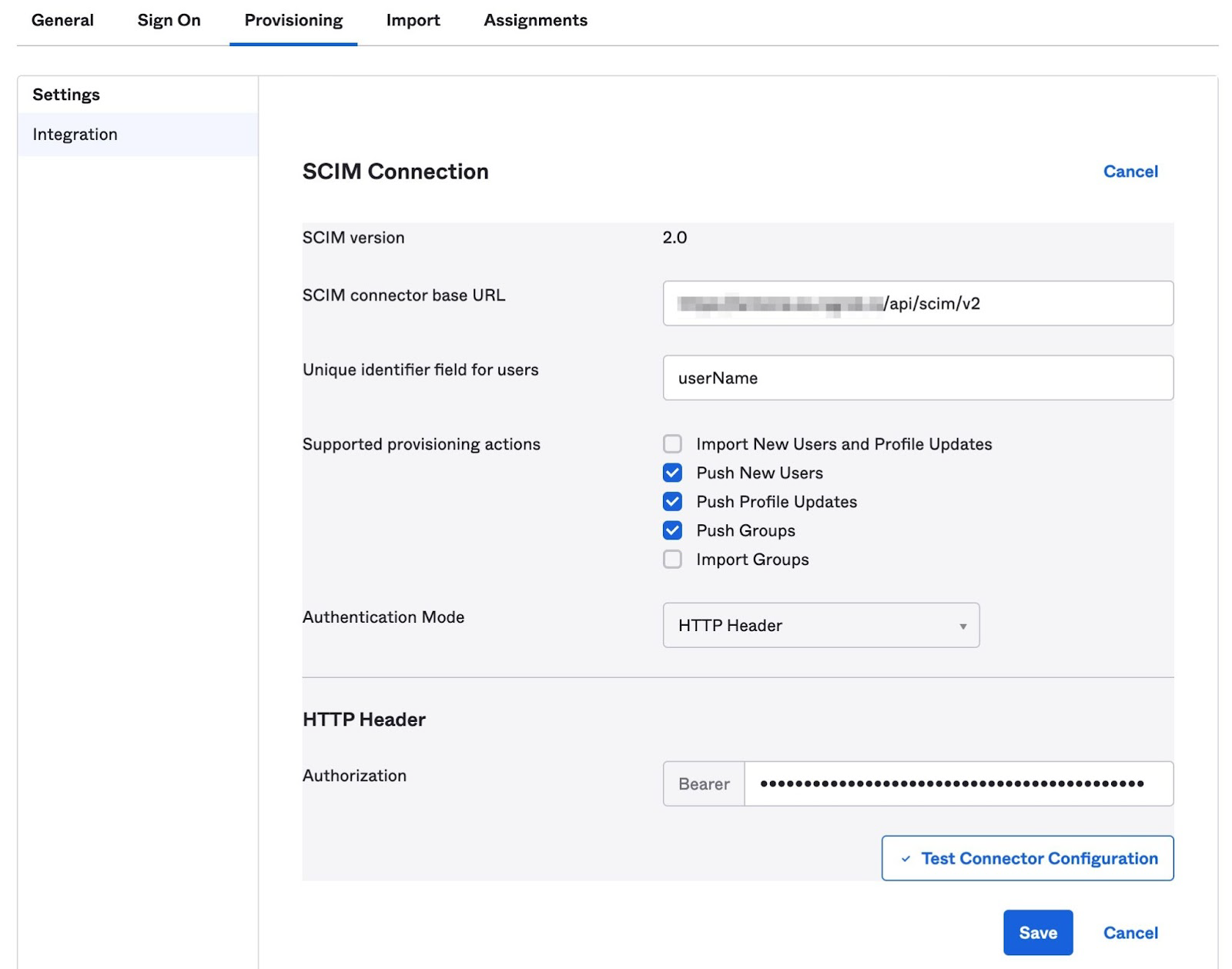 In Okta, configure SCIM provisioning